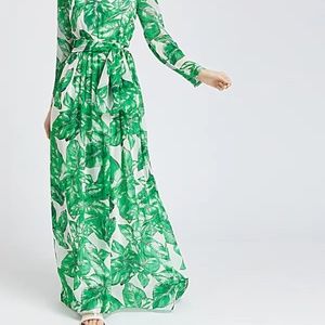 Palm Leaf Print Maxi Dress